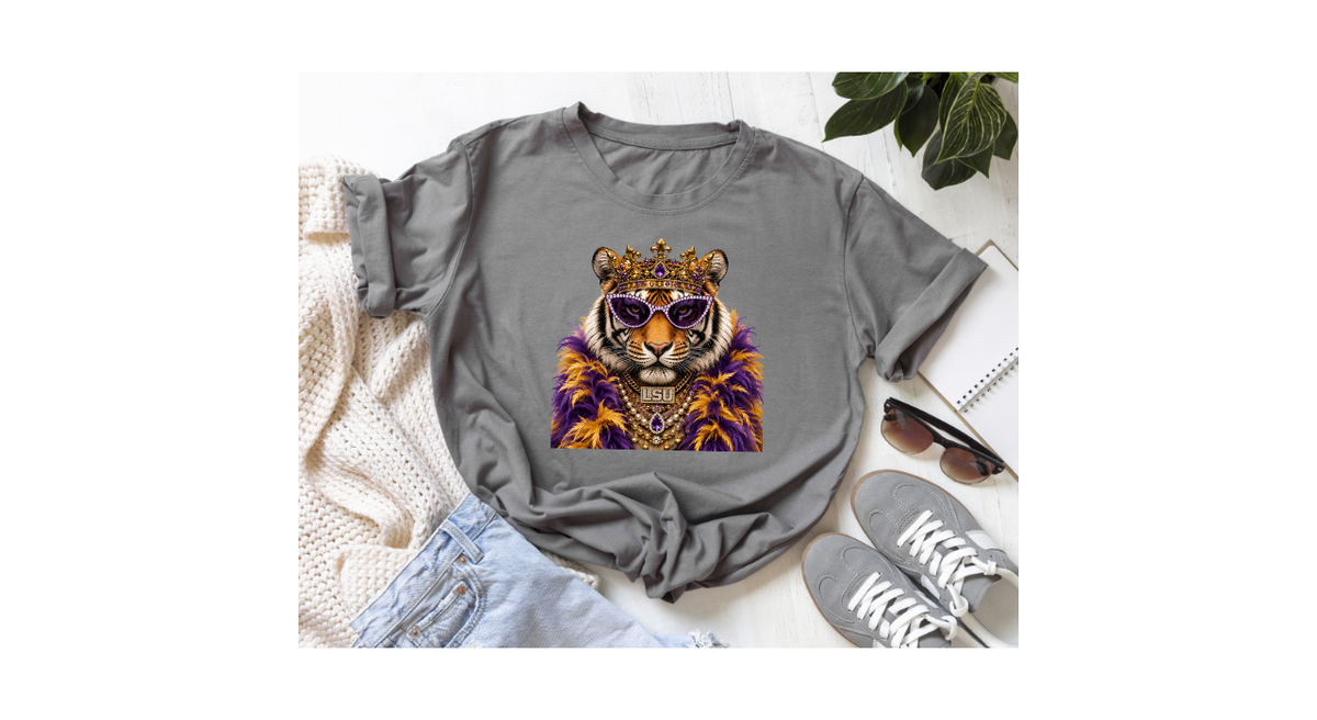 TIGER PURPLE AND GOLD CROWN GLAM TEE