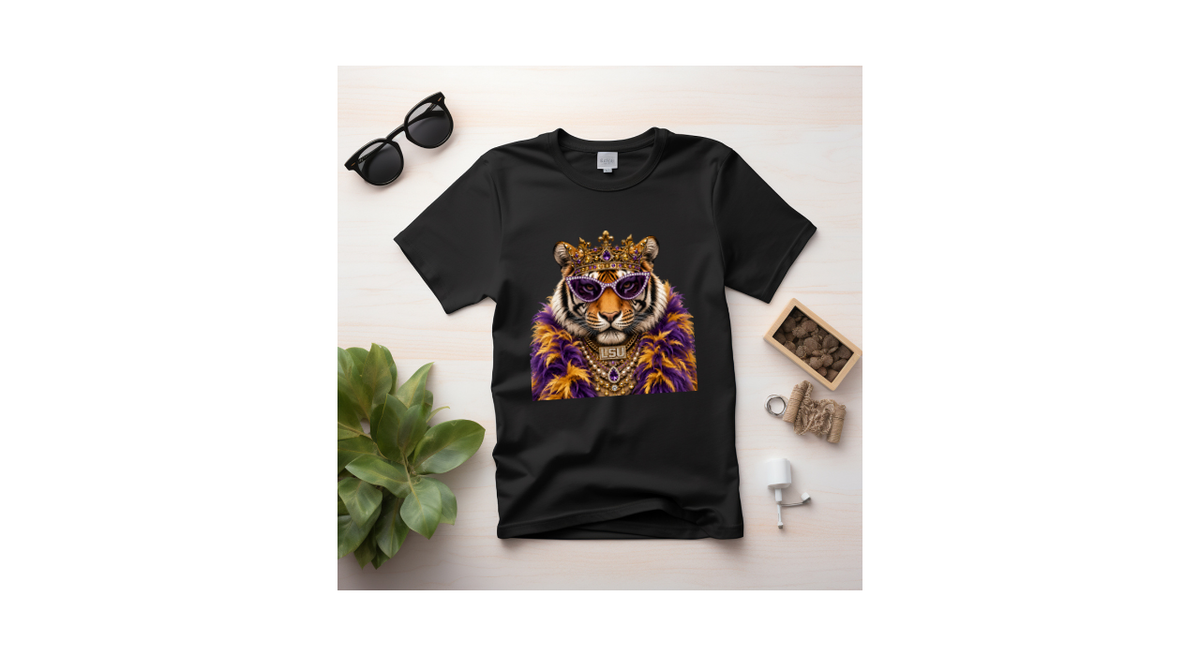 TIGER PURPLE AND GOLD CROWN GLAM TEE