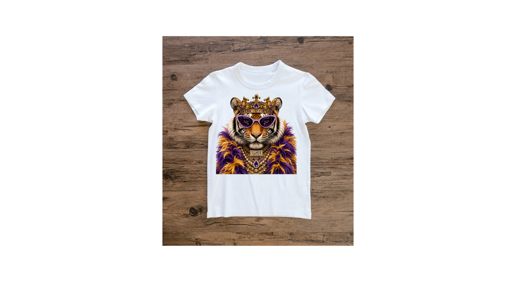 TIGER PURPLE AND GOLD CROWN GLAM TEE