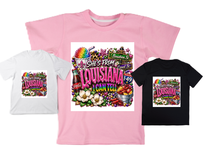 SHE'S FROM LOUISIANA... I CAN TELL TEE   LOUISIANA PINK