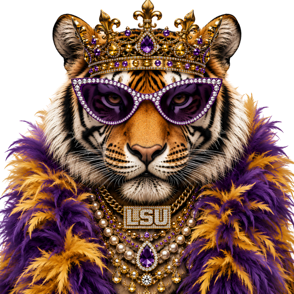 TIGER PURPLE AND GOLD CROWN GLAM TEE