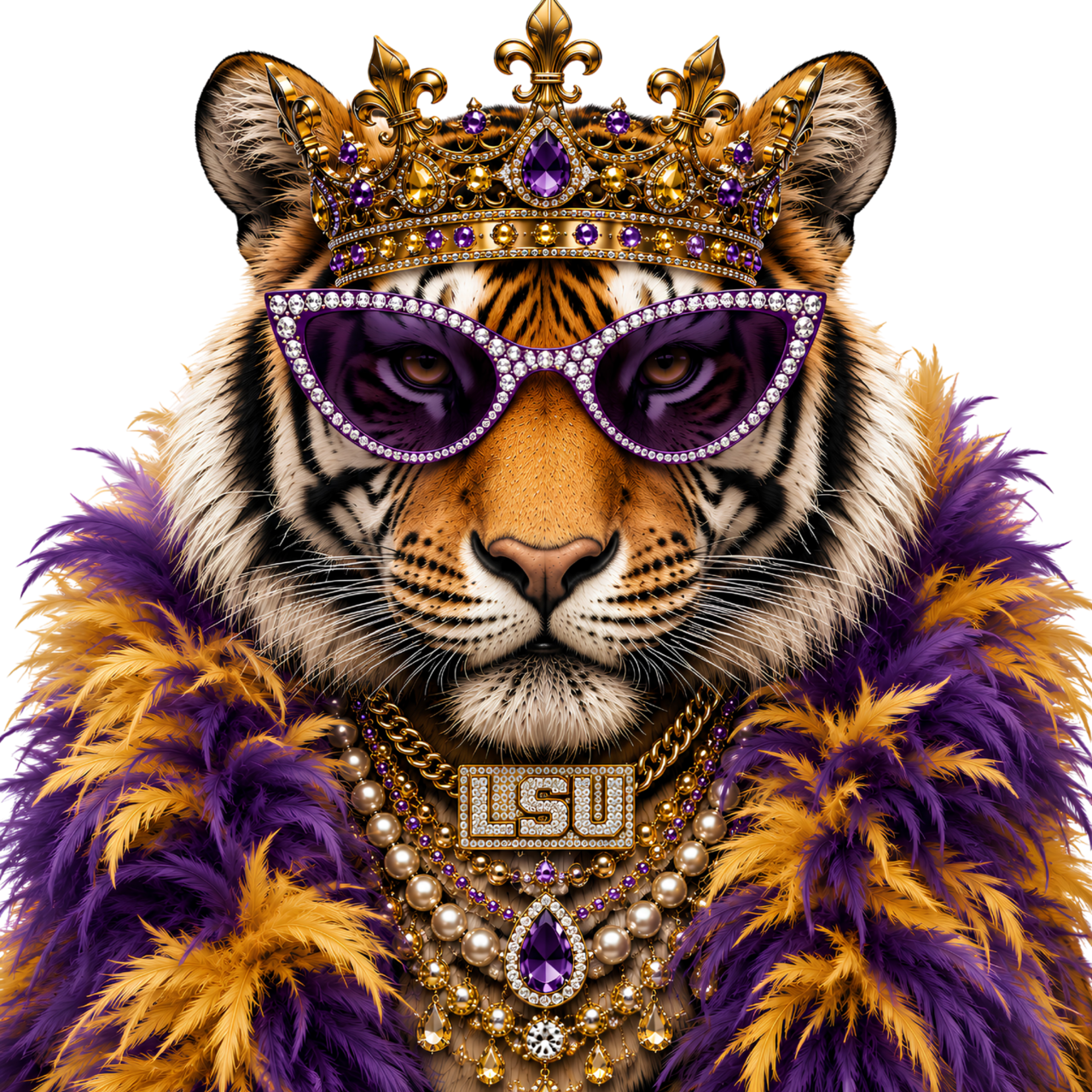 TIGER PURPLE AND GOLD CROWN GLAM TEE